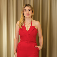 Kırmızı Dekolteli Kemerli Tulum